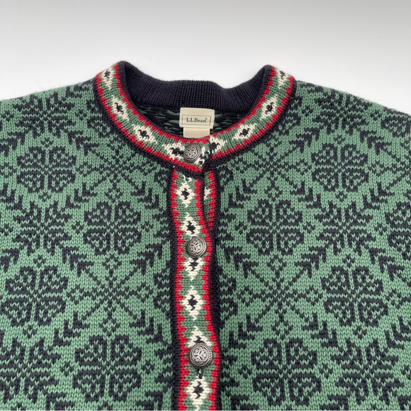 LL Bean Womens Vintage Fair Isle Cotton Nordic Cardigan Sweater Size Medium - Picture 6 of 14